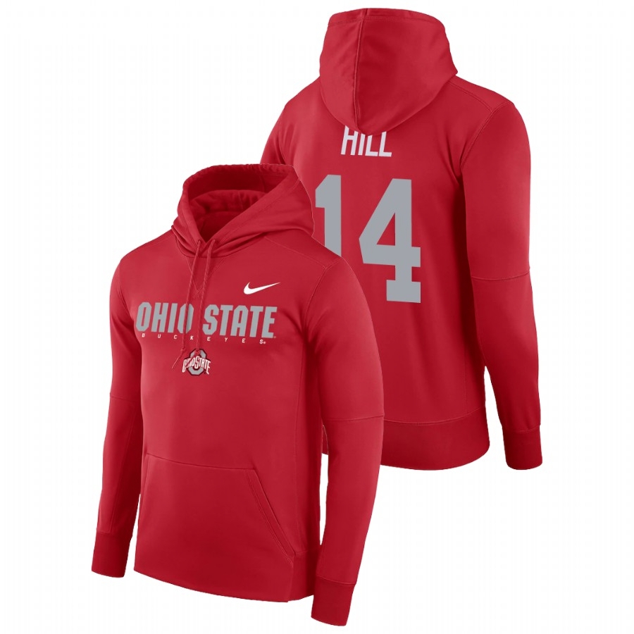 Ohio State Buckeyes Men's NCAA K.J. Hill #14 Scarlet Facility Performance Pullover College Football Hoodie QYK4349KB